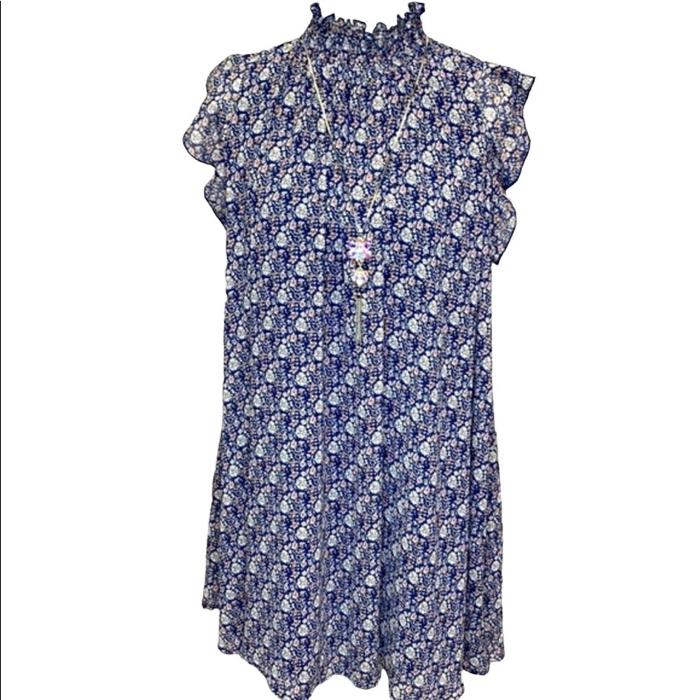 High Elastic Neckline Ruffled Sleeves Dress